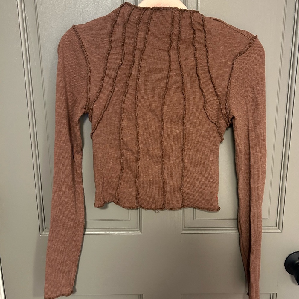 Urban Outfitters BDG Sunray Seamed Mock Neck Cropped Brown Top